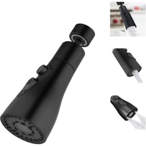 Embout Robinet Cuisine Rotatif 3 Modes Douchette Evier Cuisine Robinet avec Adaptateur Tête Douchette Evier Cuisine pour FM22 Robinet,Embout Robinet Cuisine (Noir) (1/5)