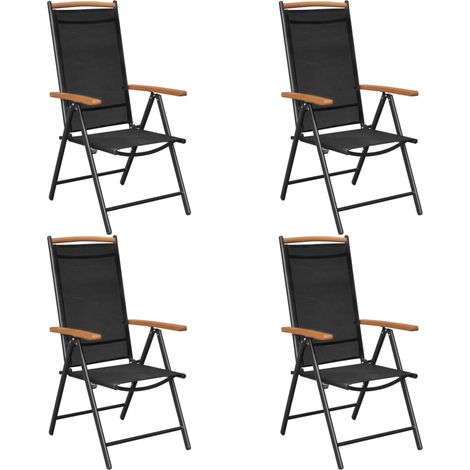 Chaises de jardin pliables 4 pcs,Fauteuils d'extérieur aluminium et textilène noir -TF19299 (1/5)