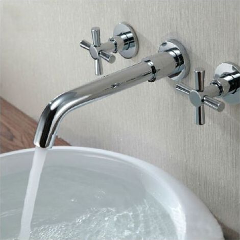Robinet Lavabo Mitigeur Laiton Chrome 2 Tuyau 3 Trous Monté Mural Salle de bain LAVENTE (1/5)