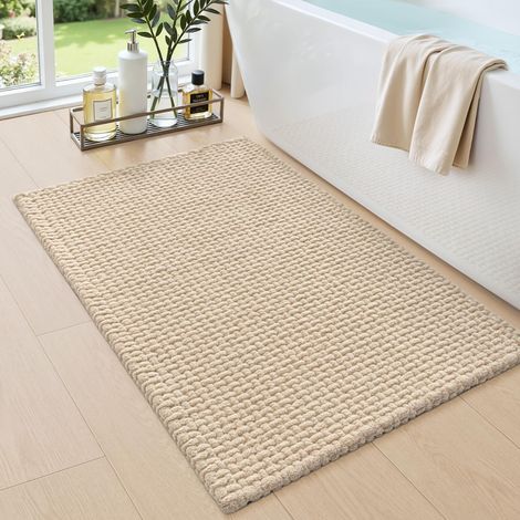 1 Tapis de bain 40x60 cm, chenille super absorbante, antidérapant lavable, pour douche baignoire toilettes, beige