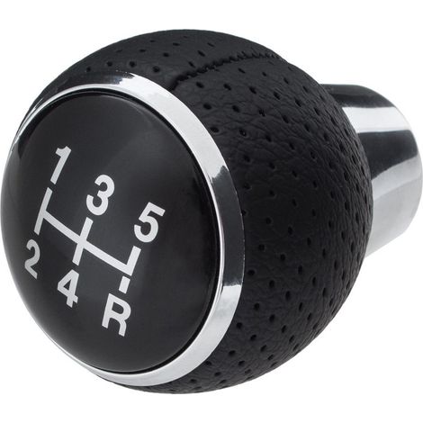 Pomello del cambio in ecopelle nera traforata a 5 marce per Mitsubishi Lancer VIII 2007. (1/5)