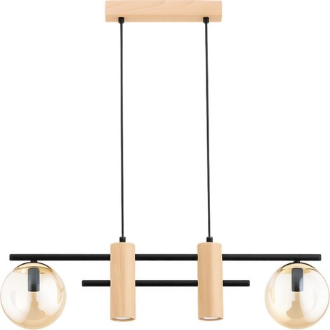 Lustre scandinave bois noir et verre 4 lumières E14 GU10 NEDA Alfa (1/2)