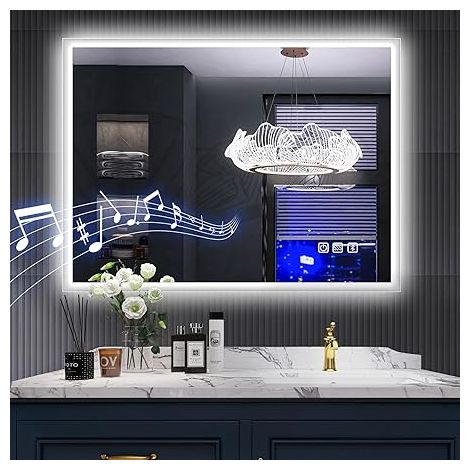 Specchio da bagno a LED 80x60 cm, dimmerabile con 3 colori di luce, funzione Bluetooth, antiappannamento, funzione di memoria, IP44, montaggio a parete orizzontale o verticale, S'bagno (1/3)
