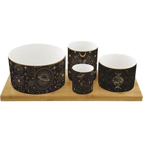 Aperitif-Set mit 4 Schälchen + Bambusplatte - Céleste - Easy Life