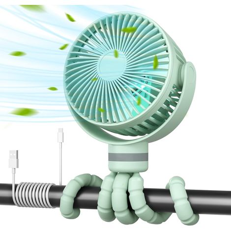 Tragbarer Kinderwagenventilator mit 8000 mAh, 27 Stunden Akkulaufzeit, 4 Geschwindigkeiten, 360° abnehmbare Drehung, Nachtlicht, über USB wiederaufladbarer Ventilator, für Reisen, Sitz, Schlafzimmer (