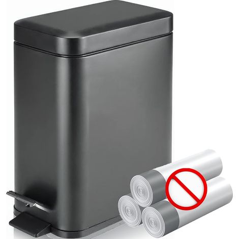 Poubelle rectangulaire à fermeture douce 5L avec doublure antidérapante et couvercle, à utiliser comme mini panier à ordures, poubelle mince ou décor dans la salle de bain (noir mat) (1/5)