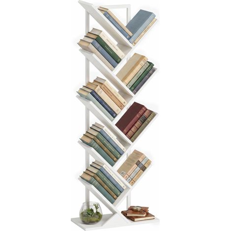 Étagère à 9 niveaux en forme d'arbre, étagère industrielle autoportante avec structure en acier, meuble de rangement pour CD et DVD, blanche (1/5)