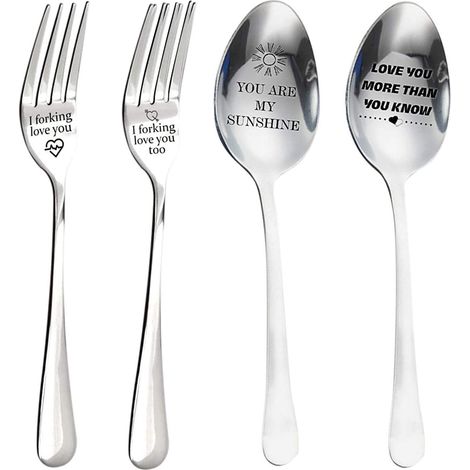 Fourchette et cuillère gravées "Forking Love You" - Acier inoxydable couvert personnalisé pour dîner - Cadeau humoristique unique (1/5)