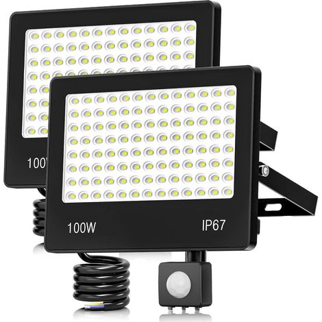 Projecteur LED Extérieur 100W avec Détecteur de Mouvement 10000LM 6500K Blanc Froid Spot Exterieur LED, IP67 Étanche Éclairage de Sécurité pour Jardin, Patio, Garage, Entrée, 2 Pièces (1/5)
