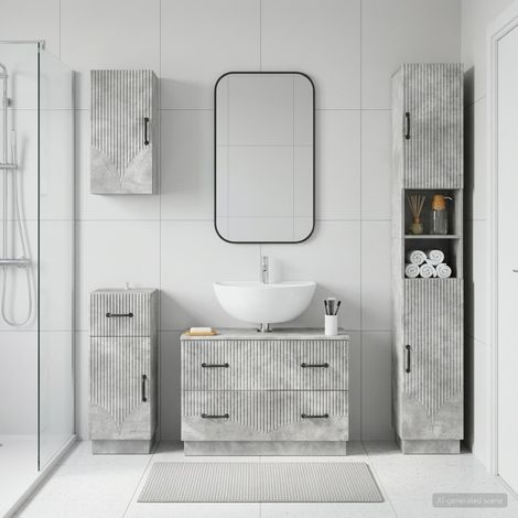 vidaXL 4 Piece Bathroom Cabinet Set HOORN Concrete Grey (1/5)