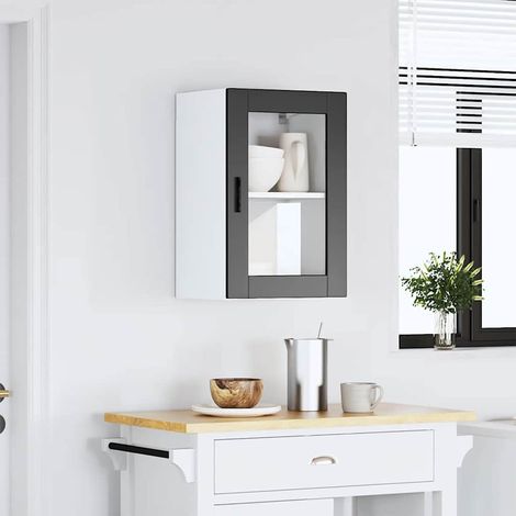 vidaXL Armario de pared para cocina con puerta de cristal Porto negro (1/5)