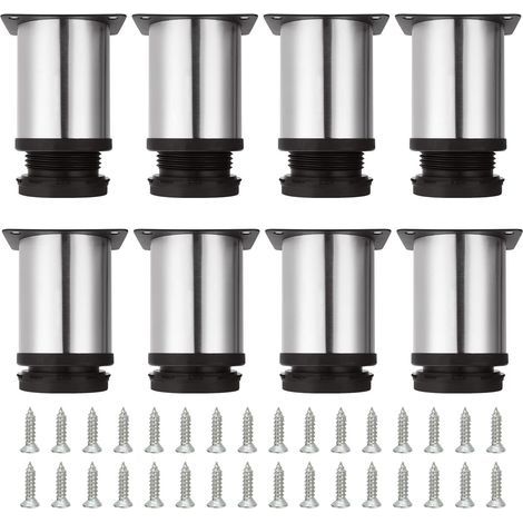 8 Pièces Pieds de Meubles Réglables 80 MM de Hauteur Les Pieds d'Armoire, Pieds de Meubles Ronds Acier Inoxydable Brossé Canapé Jambe Table Pieds, Hauteur Réglable 0-10 MM (1/4)