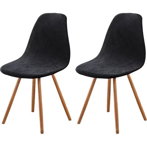 Housse scandinave lot 2 housses élastiques chaise velours universelle sans accoudoirs (Noir) (1/5)