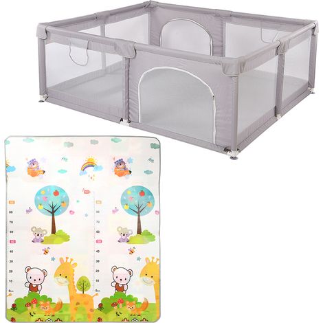 Petit Parc Bebe avec Barrières Haloyo®,1.5 x 1.8 m,gris (1/5)