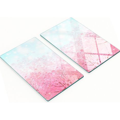 Tableros decorativos multifuncionales de vidrio templado con dise帽o de flores de cerezo, 2x30x52 cm.
