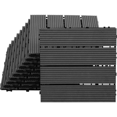 Randaco Lot de 110WPC Dalles de terrasse 4 lattes 10 m², 30 x 30 cm, Dalles clipsables Composite bois Anthracite