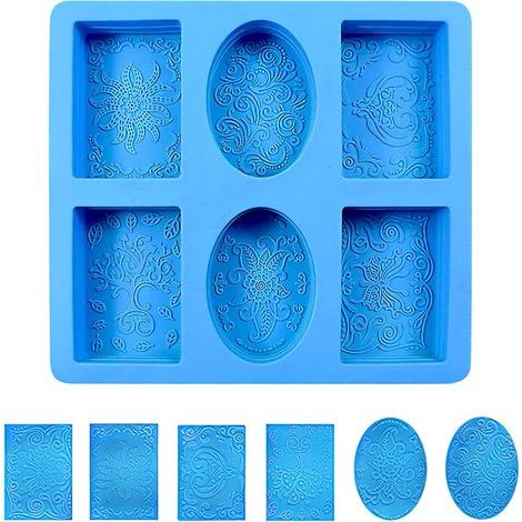 Moules à savon en silicone, formes pour fabriquer du savon, moule en silicone à 6 cavités pour savon, fabrication de savon avec des moules en silicone, fabrication de savon pour des formes (1/5)
