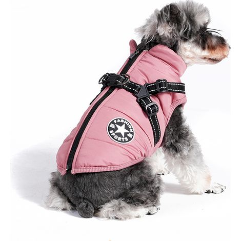 Manteau d'hiver pour chien avec harnais, imperméable, fermeture éclair et polaire rose (1/5)