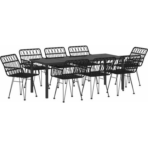 Ensemble table et chaises de jardin noires 9 pièces (1/5)