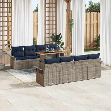 vidaXL Conjunto de sofá de jardín 7 uds. gris y azul marino (1/5)