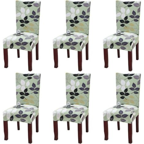 JSSEVN- Ensemble de 6 housses de chaise extensibles universelles pour chaise de salle à manger vert-RAPANDA (1/5)