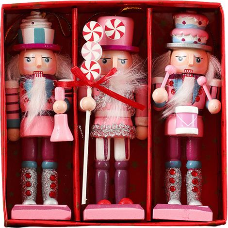Lot de 3 Figurines Soldats en Bois de Noyer Rose Décoration de Noël Ornement de Bureau et Fenêtre Cadeau Festif Élégant (1/5)