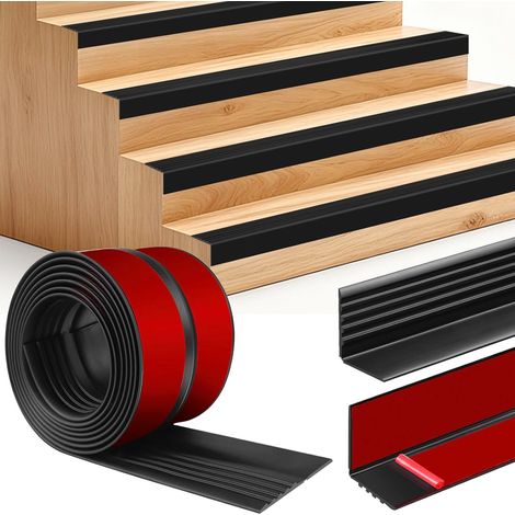 Nez de marche profilé adhésif nez de marche antidérapant escalier en vinyle protection des bords d'escalier (1m, 50×48mm, Noir) (1/5)