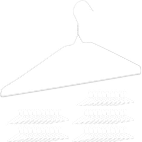 Relaxdays Wire Coat Hangers Set of 50, Compact Clothes Holders, Rail for Pants and Skirts, White