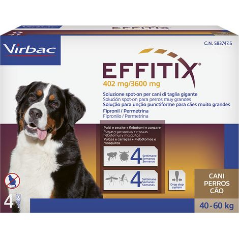 ANTIPARASSITARIO 'EFFITIX' 'Cane Extra Large' da 40 a 60 kg - 4 pipette ml 6,6 - VIRBAC
