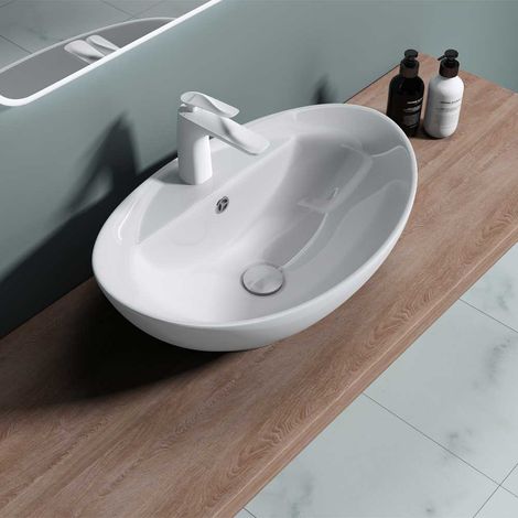 Durovin Bathrooms Countertop Sink Vessel - Single Tap Hole With Overflow - Oval Sink Deep Fill 590 x 390 x 210mm