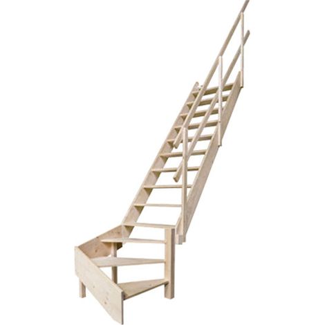 Scala per soppalco in legno. Angolo a L con corrimano a sinistra - MSS-MSW-R/MCG
