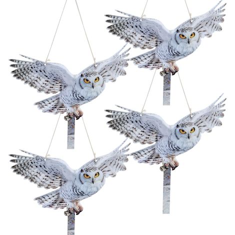 Paquete de 4 búhos falsos para ahuyentar pájaros, decoración colgante reflectante, halcón impreso a doble cara
