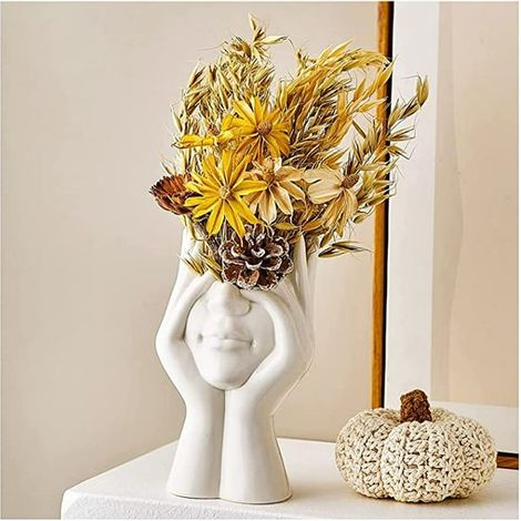 Vase en Céramique Blanche Moderne, Petit Vase Décoratif Créatif avec Statue de Visage, Pot à Fleurs pour Salon, Chambre, Table, Mariage (1/5)