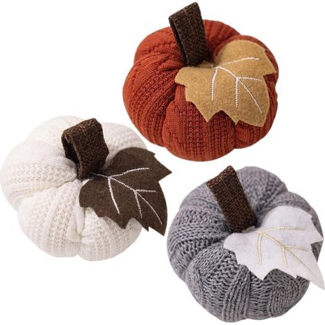 Halloween Mini Pumpkins 3PCS Décor de Citrouille en Tricot avec des citrouilles décoratives suspendues pour la Feuille pour la récolte de Thanksgiving Halloween Home Supplies (1/4)