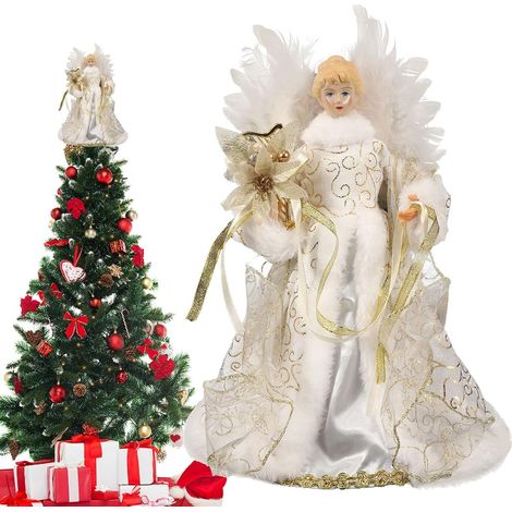 Christmas Tree Holiday Ornament, White Wings Tree Topper Wedding Tree Angel Decoration, Elegant Christmas Tree Topper, Holiday Angel Decoration, Beautiful Tree Topper for Christmas (1/5)