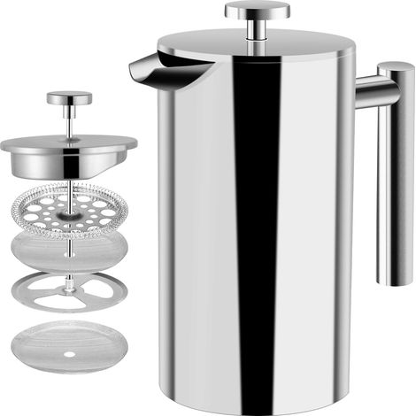 1 Cafetière à piston,Acier inoxydable double paroi,Filtre en acier,Système presse française,Café pour 4-5 tasses (1/5)