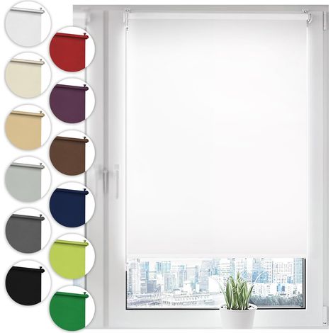 Store Enrouleur Occultant - 1 Pièce - Polyester Blanc - Fixation Sans Perçage - Salon Chambre Salle de Bain - 50x100 cm (1/5)