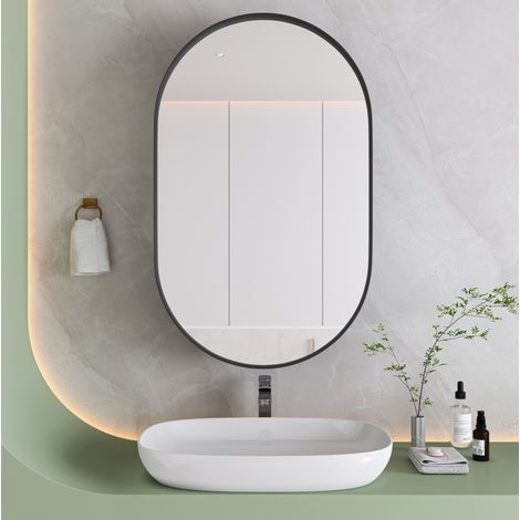 Mueble de baño espejo ovalado negro con estantes ajustables DESVIAE (1/5)