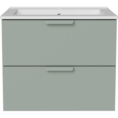 Mobile bagno sospeso con lavabo da incasso Verde mandorla L60 cm – AVORELI (1/4)