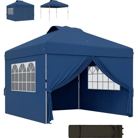 Gazebo/tendone pieghevole 3x3 con altezza regolabile, pannelli laterali, finestre di ventilazione e borsa per il trasporto con ruote.