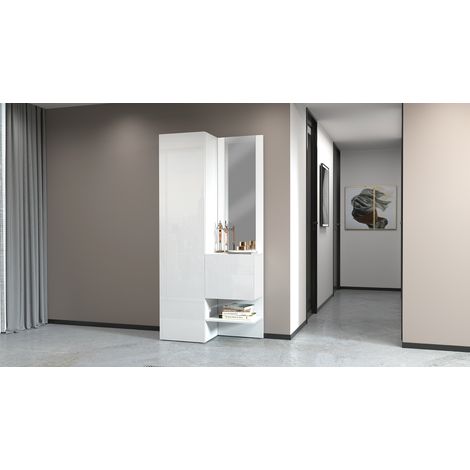 Armoire d'entrée moderne 90 cm laquée blanc brillant Nina (1/3)