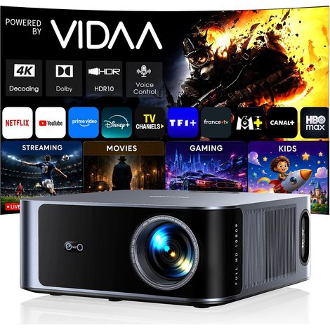 Video Projector 4K Video OS 2000 ANSI Dolby Audio 40 W】 Projector 4K Supported, Auto Focus/Keystone, Voice Control, 50% Zoom, WiFi Bluetooth Video Projector Home Cinema Outdoor (1/5)