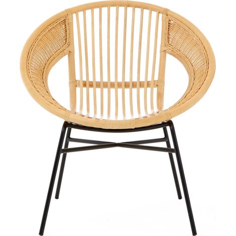 Interiors by Premier Comfortable Natural Rattan And Black Iron Arm Chair, Stylish Outdoor Chair, Versatile Natural Dining Chair (1/5)