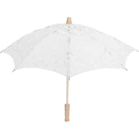 Parapluie en dentelle vintage blanc pour mariage, accessoire photo fête costume, ombrelle cérémonie nuptiale. (1/5)