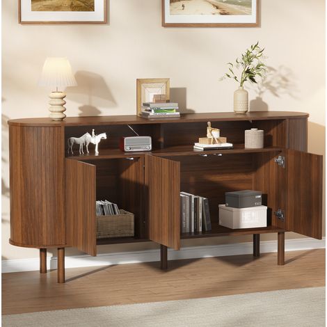 Mobile TV 160 x 40 x 78,5 cm con 3 ante ondulate e vani aperti, marrone scuro OKMYHOME (1/5)