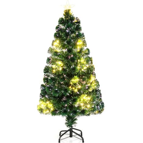 COSTWAY Albero di Natale in Fibra Ottica 120/150/180 cm, Albero di Natale Artificiale Pre-illuminato con 18/24/36 Luci a Stringa, Stella sulla Cima e 130/170/230 Punte dei Rami (120 CM) (1/4)