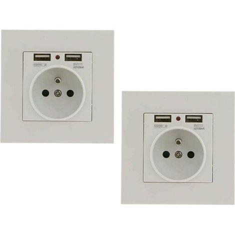 Lot de 2 Prises Murales, Prise Electrique Murale avec Double USB , Prise Encastrable avec 2 Ports de USB Pratique et Manialble (1/4)