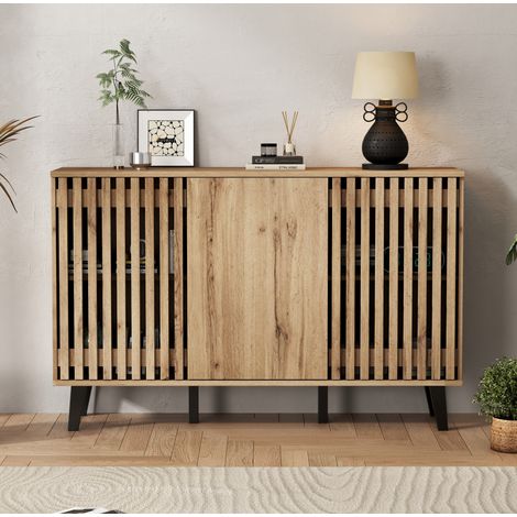 Mobile contenitore 150 x 40 x 95 cm 3 ante, 6 scomparti, effetto legno naturale HAVRYA (1/5)