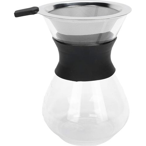 Cafetière en Verre Réutilisable avec Filtre en Acier Inoxydable, Ensemble de Cafetière Goutte à Goutte Manuelle (400ml) (1/4)
