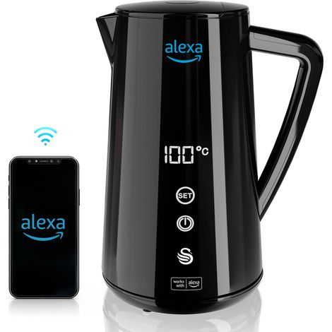 SWAN SK14650BLKNEU Alexa Hervidor Agua Eléctrico Inteligente WIFI Smart Kettle 1,5L Inalámbrico Control Táctil LED 1800W Negro